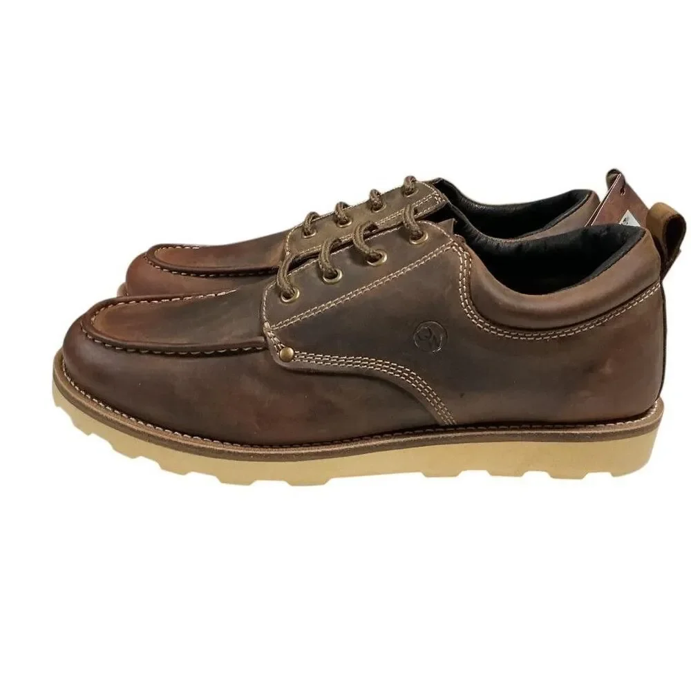 Old West Moc Toe Oxford Shoes Men 10 EE Brown Leather Lace Up Casual Comfort NWD